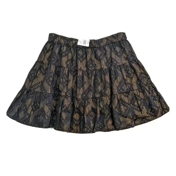 Roller Rabbit Black Gold Metallic Southwestern Tiered Ruffle Skirt NEW Size XL